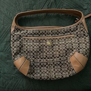 Coach Signature Brown and Tan Shoulder Bag